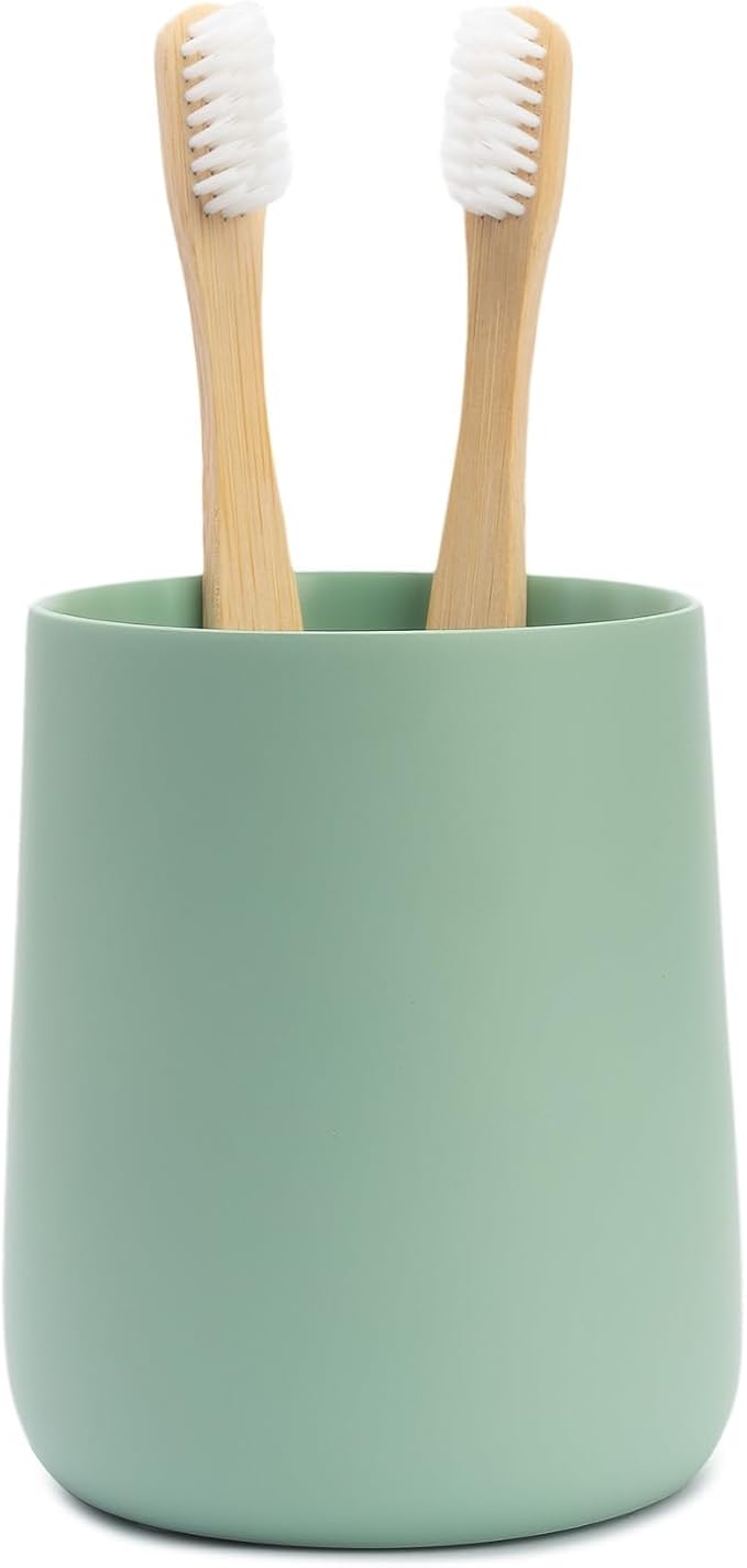 Matte Sage Green Toothbrush and Toothpaste Holder and Cup by YEWDesign