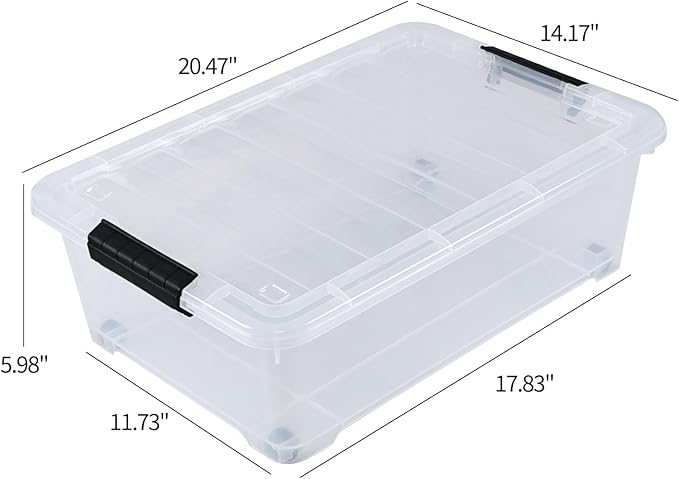 4-Pack 20 L Clear Underbed Storage Container, Plastic Under Bed Storage Box - Image 2
