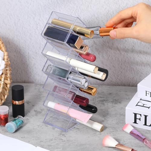 4 Pcs Lipstick Holder Organizer 16 Spaces Acrylic Stackable Fish Shape Lipstick Tower, Lip Gloss Storage Stand, Lipsticks Organizer Case Vertical for Lipgloss Organizers Makeup Vanity Display, Clear