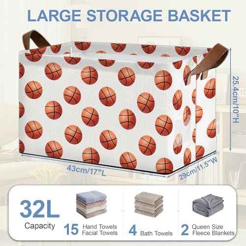 Basketball Collapsible Storage Box,Organizer Bin with Handles for Room