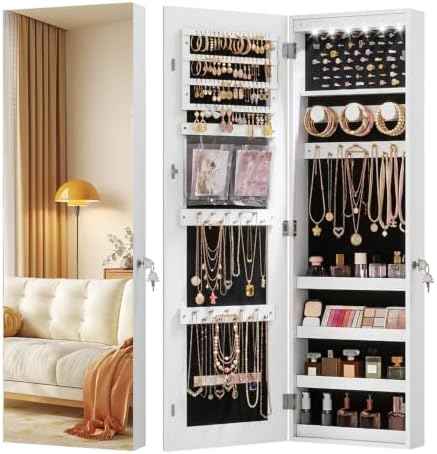 LVSOMT Over The Door Jewelry Organizer, 6 LED Wall Mounted Jewelry Cabinet