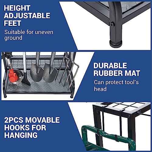 Garden Tool Organizer, Yard Tools Rack Holds 55 Long-Handled Tools/Rakes/Brooms for Garage Organization and Storage, Shed, Outdoor, Lawn, Heavy-Duty Steel, Black, Easy Assembly