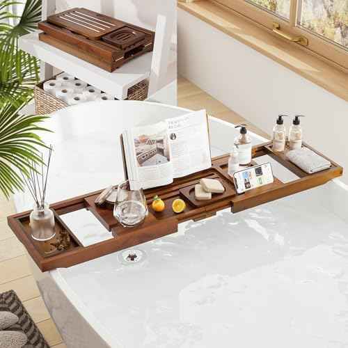Premium Foldable Teak Bathtub Tray, Expandable Bath Tray for Tub, Luxury Bathtub & Bathroom Accessories