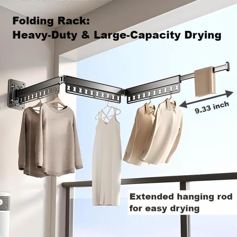 Clothes Drying Rack Wall-Mounted, 3-Fold Retractable Clothes Hanger