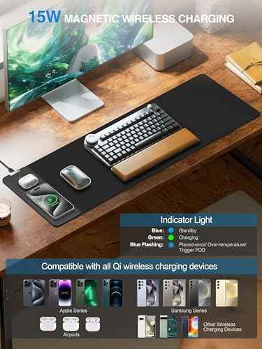 Mouse Pad with 15W Wireless Charging, 31.5"x11.81" XL Large Desk Mat