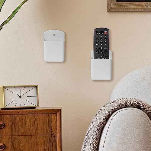 2 Pcs Remote Control Holder Wall Mount, TV Controller Holder, Self Adhesive Remote Holder, Wall Pen Holder Storage Accessories for Home Office School (White)