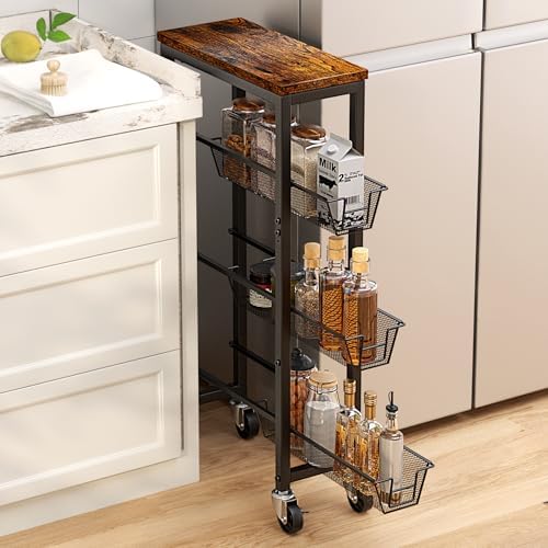Honest Slim Storage Cart 4-Tier Slim Rolling Cart with Metal Frame and