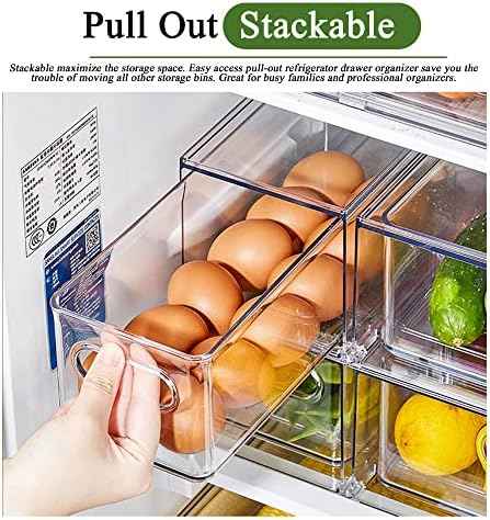 Refrigerator Organizers and Storage, 2 Pack BPA-Free Sturdy Stackable Clear Pull out Drawer Organizer Bins, Fridge Organizers and Storage for Fruit, Produce, Drink, Snack and Food Storage Containers