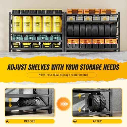 MIIIKO 79" W Garage Storage Shelving Unit,6000LBS Heavy Duty Metal Garage Storage Shelves,Adjustable Industrial Shelving Unit Storage Shelves for Warehouse,Basement,79" W x 24" D x 79" H,Black