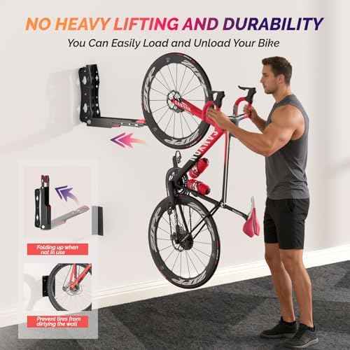Swivel Bike Wall Mount, No Heavy Lifting Bike Wall Mount, Space-Saving Bike Rack Garage, Holds Up to 77 lbs, Vertical Bike Wall Hangers for Garage & Home Storage Solution, 2 Pack