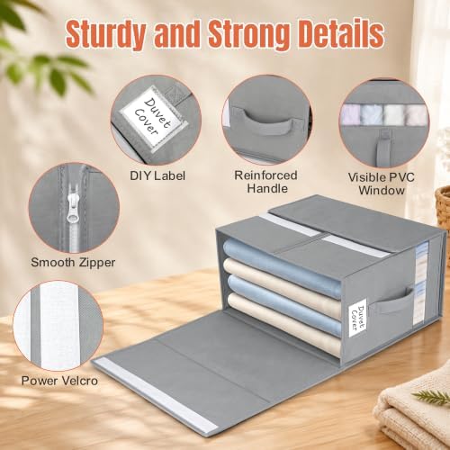 Large Bed Sheet Organizers and Storage for Linen Closet, 4 Pack Grey