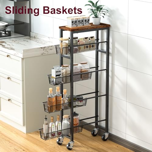 Honest Slim Storage Cart 4-Tier Slim Rolling Cart with Metal Frame and
