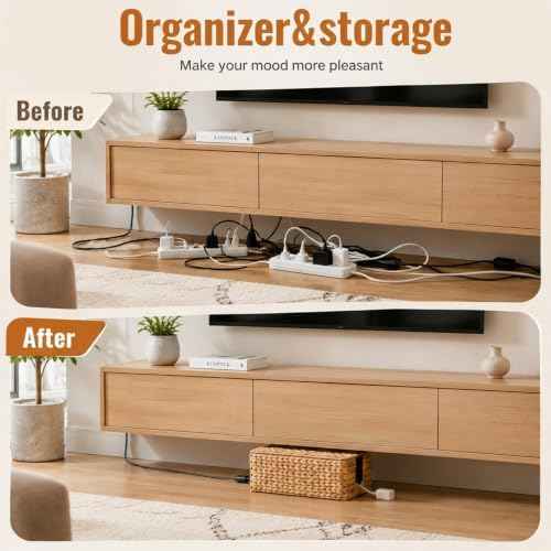 2 Pack Rattan Cable Management Box with Lid & 2 Side Open Slots