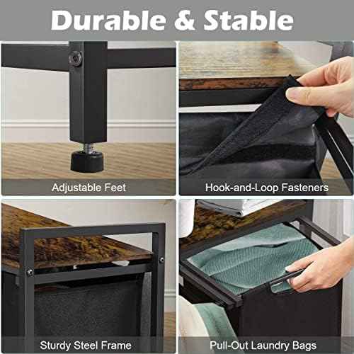 Large Laundry Hamper Sorter with 3 Removable & Pull-Out Sorting Bags, Wooden Top Shelf, Versatile Laundry Basket Organizer for Laundry Room, Bathroom, Dorm, 8 * 3 Gal, Black