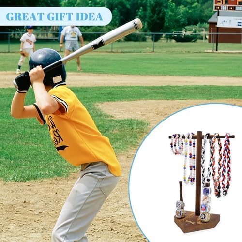 Wooden Baseball or Softball Drip Necklace Organizer Holder, Ring Holder