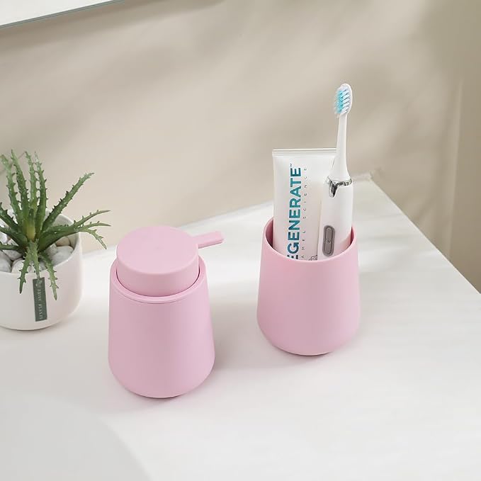 Matte Pink Bathroom Accessories 2 Piece Set Plastic Soap Dispenser and - Image 4