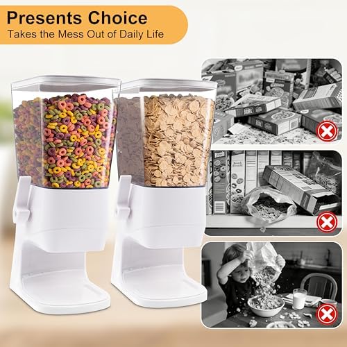 Cereal Dispenser Countertop 2Pcs, Cereal Containers Storage Snack Dispenser for Pantry, 3.2L Dry Food Dispenser for Grains, Nuts, Snack,Oatmeal, Pet food, White