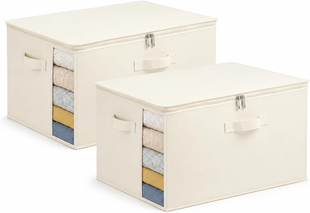 2Pack Canvas Storage Bags for Clothes & Comforters with Clear Window