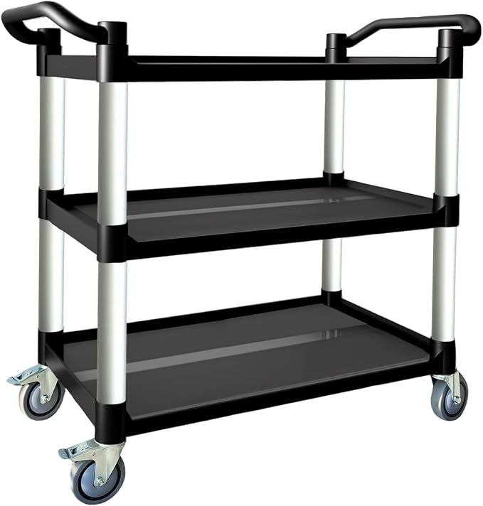 3 Tier Rolling Cart with Hair-Proof Wheels, Plastic Utility Service Cart by Befeshine