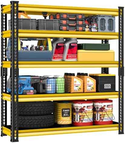 48" W Garage Storage Shelves Heavy Duty, 2800LBS Loads Adjustable Garage Shelving, 5-Tier Metal Shelving Units and Storage Racks, Industrial Utility Shelf,48''Wx18''Dx78''H, Yellow