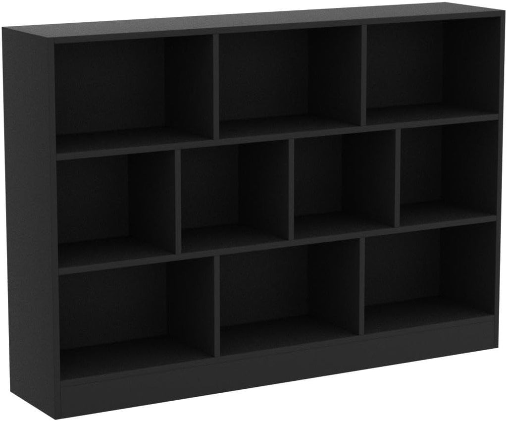 Black Bookshelf, 3-Tier Open Shelf Bookcase, 10 Cube Storage Organizer