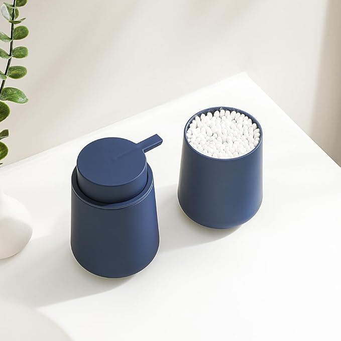 Matte Navy Blue Bathroom Accessories 2 Piece Set Plastic Soap Dispenser and - Image 5