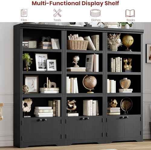 5-Tier Bookshelf, 69" Tall Adjustable Bookcase with Doors, Display Shelf