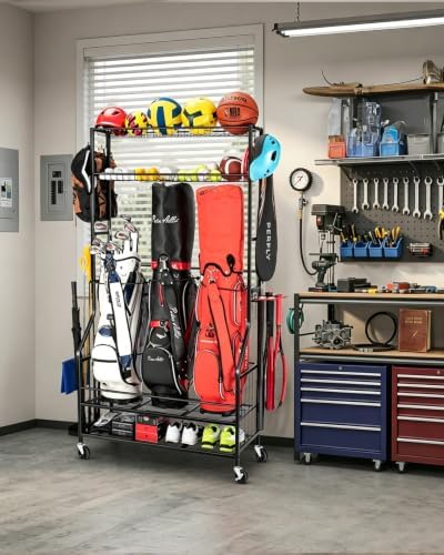 FHXZH Golf Bags Storage Garage Organizer - Stand for Single Golf Bags, Clubs, and Equipment Accessories with Wheels