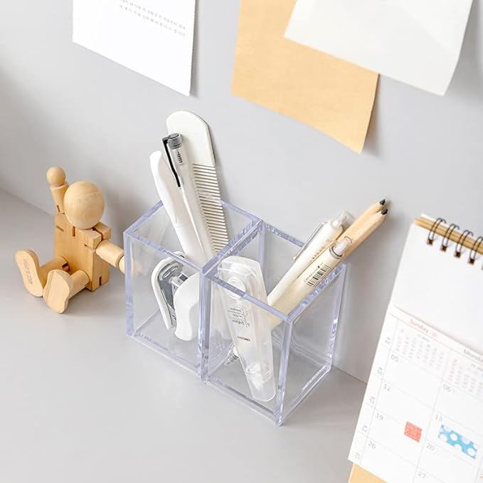 2 Pack Clear Acrylic Pencil Pen Holder Cup, Acrylic Cosmetic Brushes Storage - Image 3