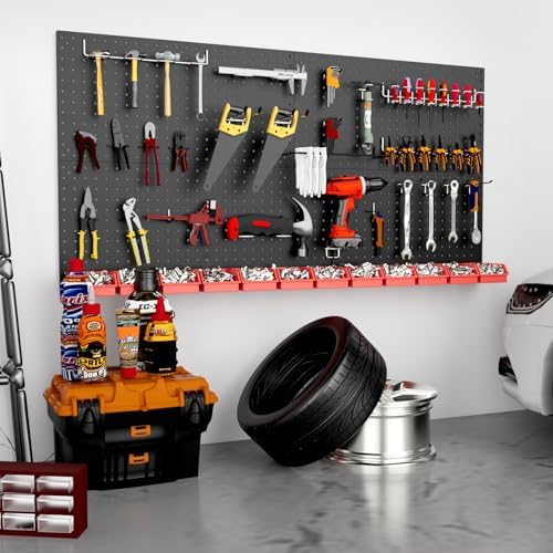12 Pack 12-Inch X 24-Inch Metal Pegboard Wall Panels, Peg Boards for Garage Tool Storage (Black)