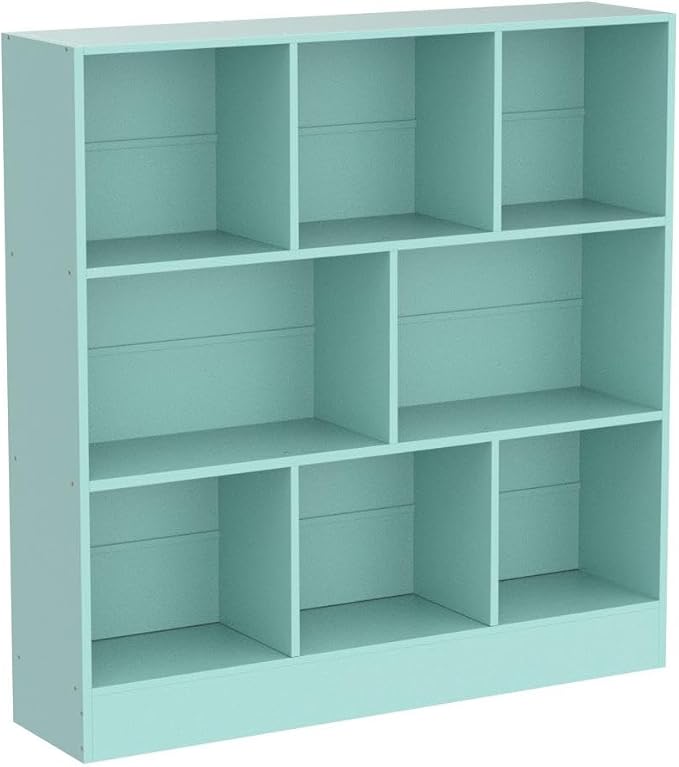 LEYAOYAO 8 Cube Bookshelf with Base, 3 Tier Modern Mint-Green Kids Bookcase - Image 4