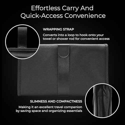 Briggs & Riley Slim Hangable Kit - Hanging Toiletry Travel Bags for Women & Men, Organizer for Vacation, Compact Dopp Kit for Bathroom Accessories, Makeup, & Skincare - Baseline Collection, Black