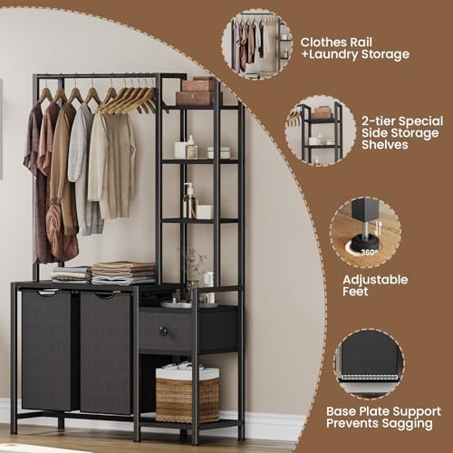 Creso hom Laundry Hamper with Shelf, 5 Tiers Tall Laundry Basket