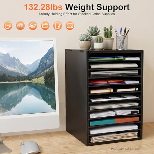Mail Sorter Organizer, 11 Compartments Mailbox for Classroom, Desktop File Organizer with Adjustable Shelves, For Office Home Classroom, PVC, Black