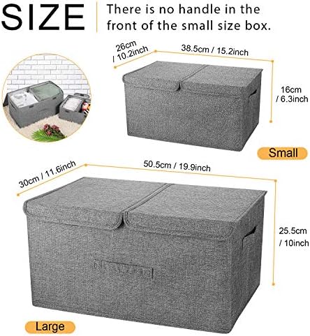 2 Pack Large Linen Fabric Collapsible Storage Bins with Lid and Handles, Washable Storage Box Baskets Cube with Removable Divider for Bedroom,Closet,Office,Living Room,Nursery (Black, Large)