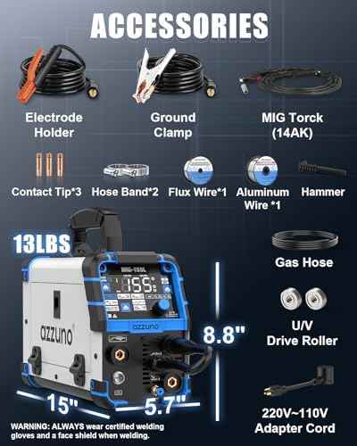 AZZUNO 155A Aluminum MIG Welder, 110V/220V 5-in-1 Wire Feed Welder