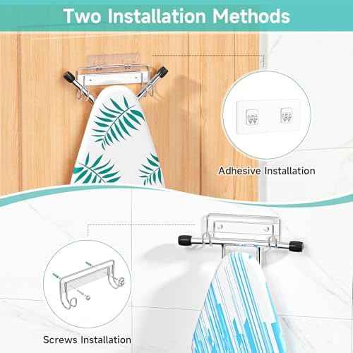 Ironing Board Hanger Wall Mount, Ironing Board Holder for T or Y Leg, Stainless Steel Iron Board Hanger, Laundry Room Wall Hook for Iron Board Holder (Silver)