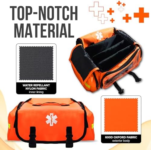 JJ CARE Trauma Bag (287 pcs), Fully Stocked EMT Medical Bag for Professionals, First Aid Emergency Medical Kit, First Responder Kit Essentials with Organizer Pouch