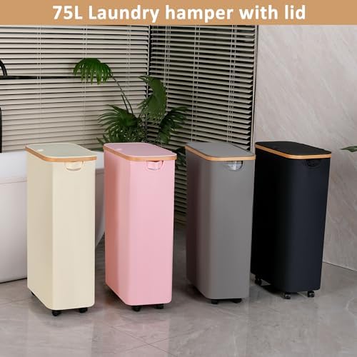 Laundry Basket with Wheels, 75L(20 Gal) Clothes Hamper for Laundry, Laundry Hamper with Lid and Inner Bag, for Laundry Room, Bedroom, Dormitory Storage,White