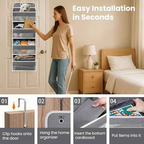 Over the Door Organizer 4 Shelves & 4 Side Pockets, Hanging Door Storage