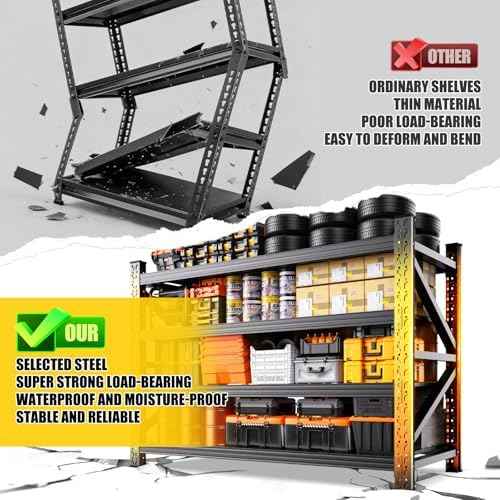 5000LBS Garage Shelving Heavy Duty, 4 Tier Adjustable Storage Shelves, Heavy Duty Metal Shelving Unit for Garage, Basement, Warehouse, Storage Room, Garage Storage Shelves, 69" W x 24" D x 64" H Black