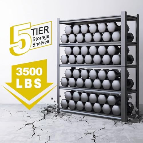 24" D x 47" W x 84" H Heavy Duty Garage Shelving, Metal Shelving, 3500LBS Storage Shelves 5 Tier Adjustable Heavy Duty Shelving Unit for Warehouse, Garage, Basement