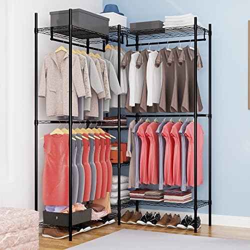 Heavy Duty Clothes Rack for Hanging Clothes, Metal Garment Rack，Large Capacity Portable Clothing Rack，Freestanding Open Wardrobe Organizer Rack, 67.0"L x 13.8"W x 75.6"H Max Load 720LBS, Black