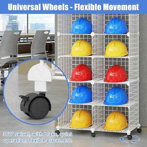 Stackable Hard Hat Storage Rack, White Iron Wire - 32 Grids