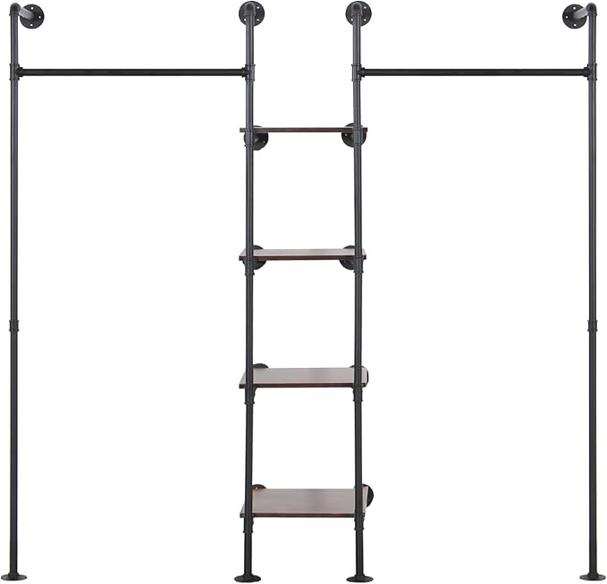 Wall Mounted Industrial Pipe Heavy Duty Clothes Rack, Clothing Rods - Image 3