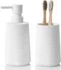 Bathroom Accessories 2 Piece Soap Dispenser and Toothbrush Holder Set Striped by KellyHome