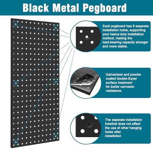 12 Pack 12-Inch X 24-Inch Metal Pegboard Wall Panels, Peg Boards for Garage Tool Storage (Black)