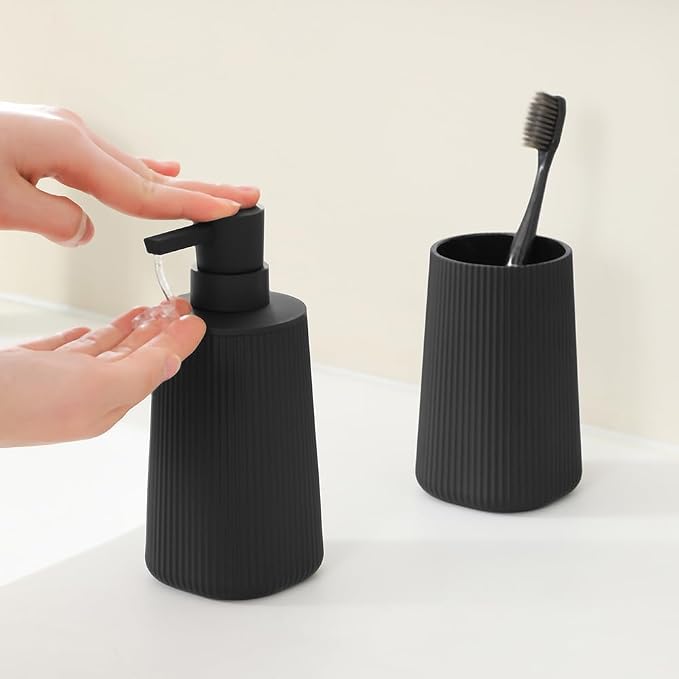 Bathroom Accessories 2 Piece Soap Dispenser and Toothbrush Holder Set Striped - Image 2