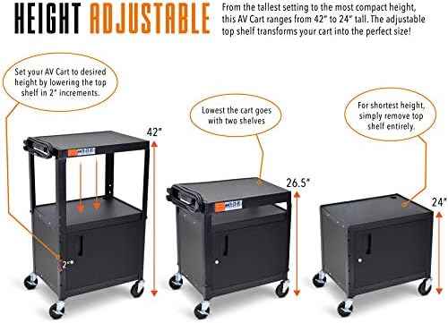 Line Leader AV Cart w/Locking Cabinet, Black Metal Utility Cart with