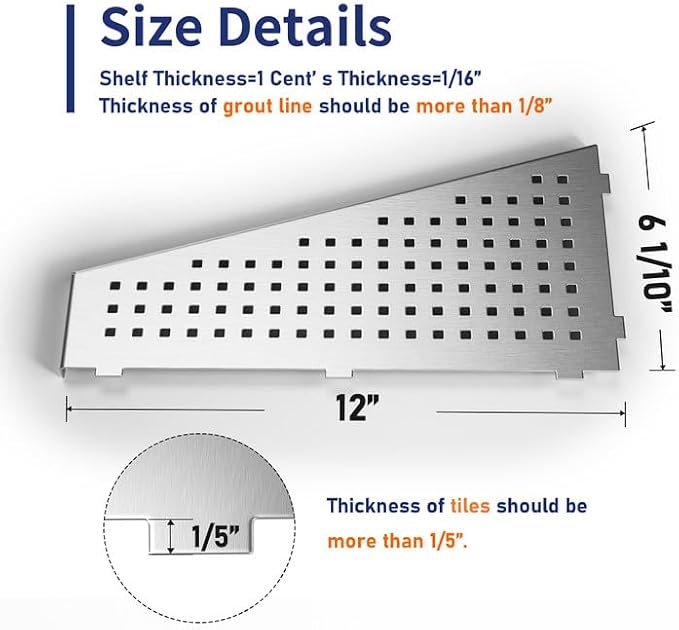Corner Shower Shelf, 304 Stainless Steel Grid Design Recessed Bathroom Shelf - Image 2